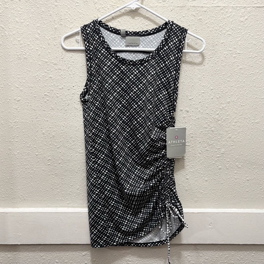 Athleta Vichy Side Scrunch Rashguard Tank Top in Black & White NWT XS